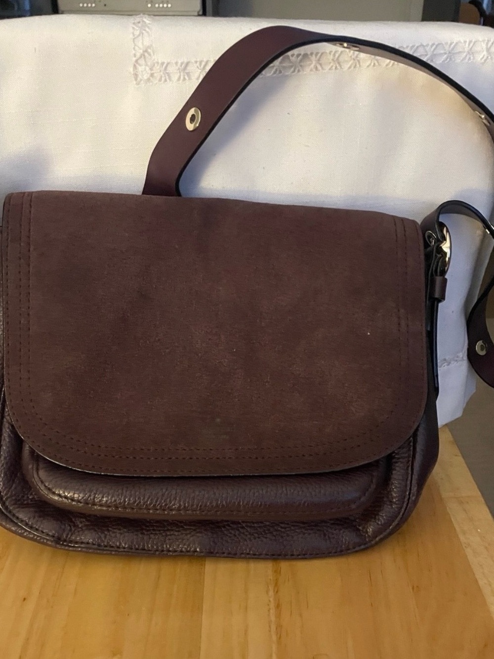 Kate Spade Brownish-Wine Leather with suede Flap EUC